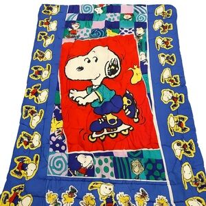 Vintage Peanuts Snoopy Rollerblading Twin Quilt + Pillowcase Set